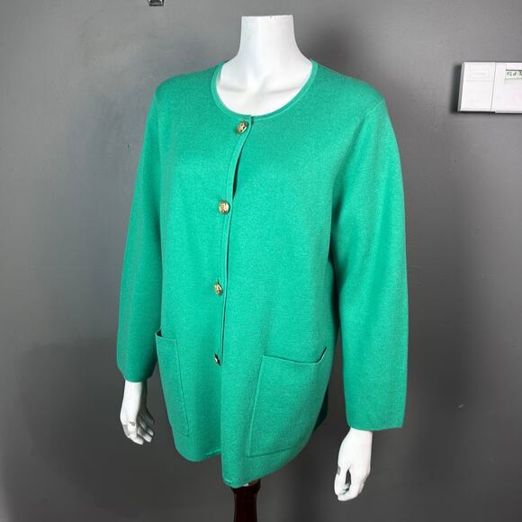 J. Crew sweater cardigan medium kelly green gold buttons academia old money wool - Picture 2 of 11
